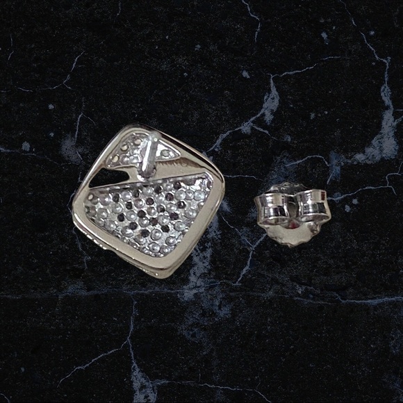 Crystal and Rhodium Post Earrings - Picture 3 of 6